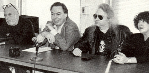 Hal David, Andrew Lloyd Webber, Jim Steinman and Patricia Knop, seated at a long table
