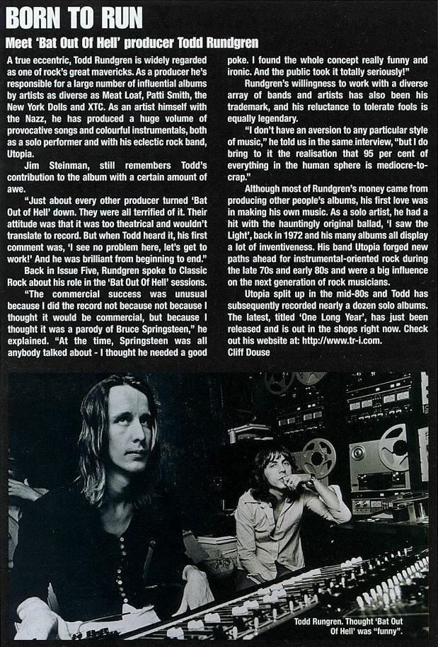 Born To Run - Meet Todd Rundgren (scan of magazine info box - text is below)