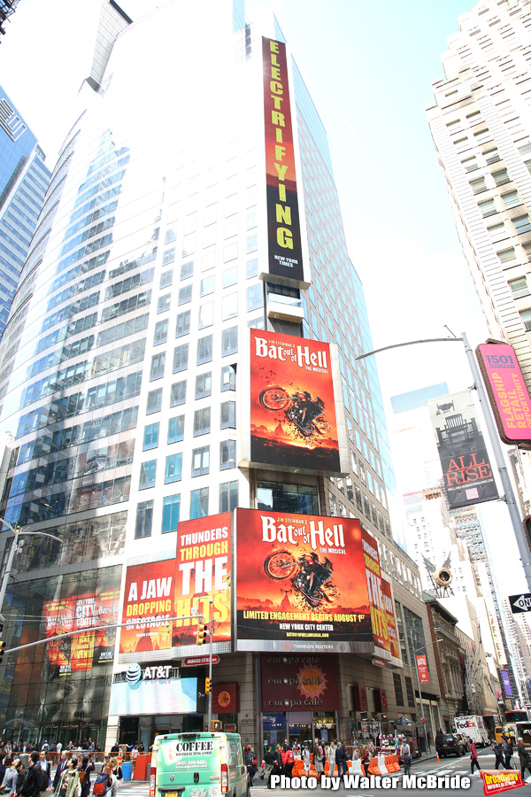 Billboards advertising Bat Out Of Hell The Musical climb the skyscrapers of Times Square