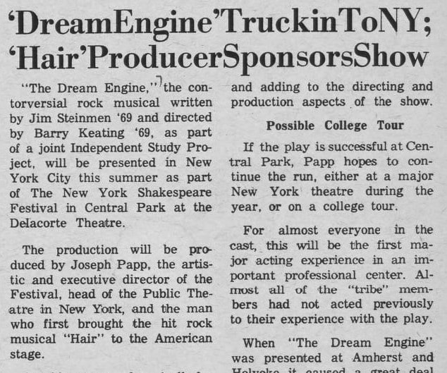 News clipping about The Dream Engine musical