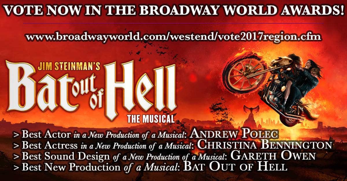 Text: VOTE NOW in the BROADWAY WORLD UK AWARDS!